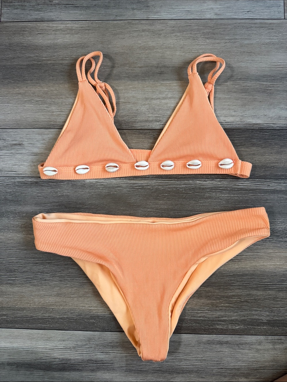 KAOHS Peach Orange Ribbed Bikini Top & Bottom with Shell Accents